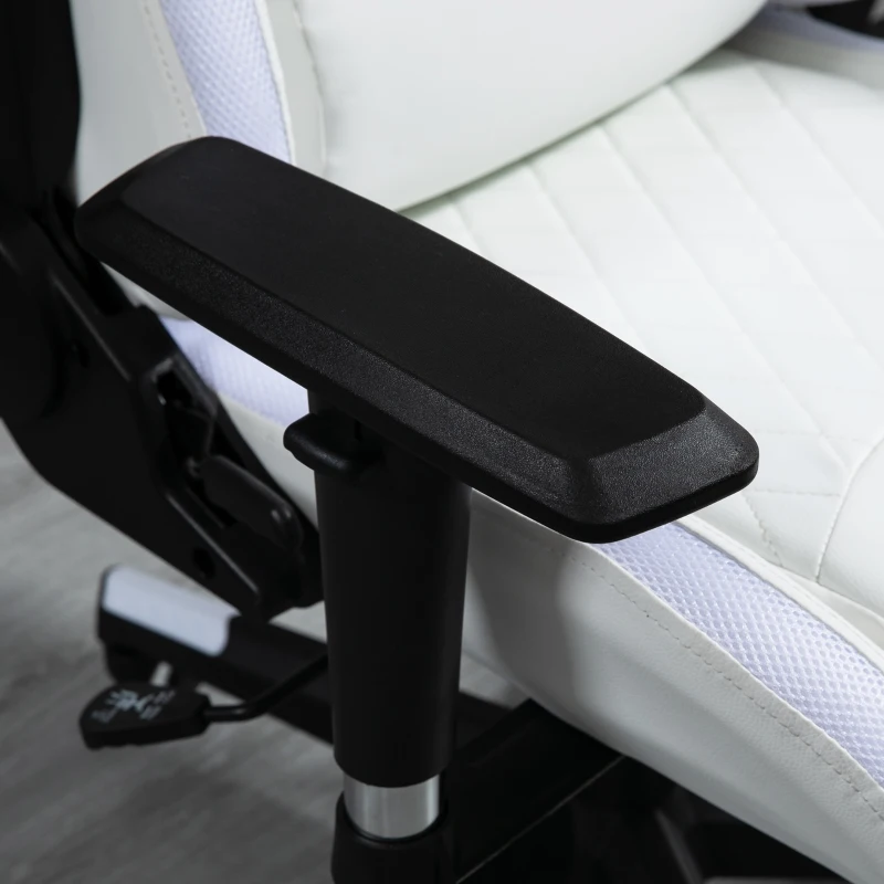 Vinsetto Gaming Chair with RGB LED Light, 2D Arm, Lumbar Support, Height Adjustable Swivel Office Computer Recliner, Racing Gamer Desk Chair for Home, White