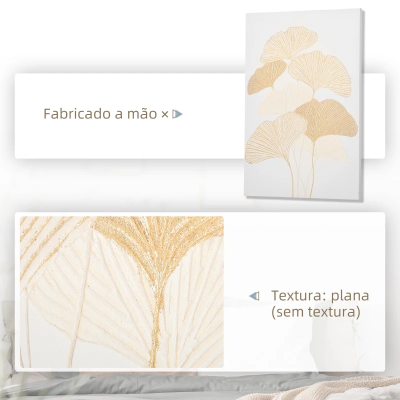 HOMCOM Pintura em Tela Folhas de Ginkgo Biloba 90x60cm Impressão Artística para Decoração de Parede na Sala de Estar Quarto de Escritório