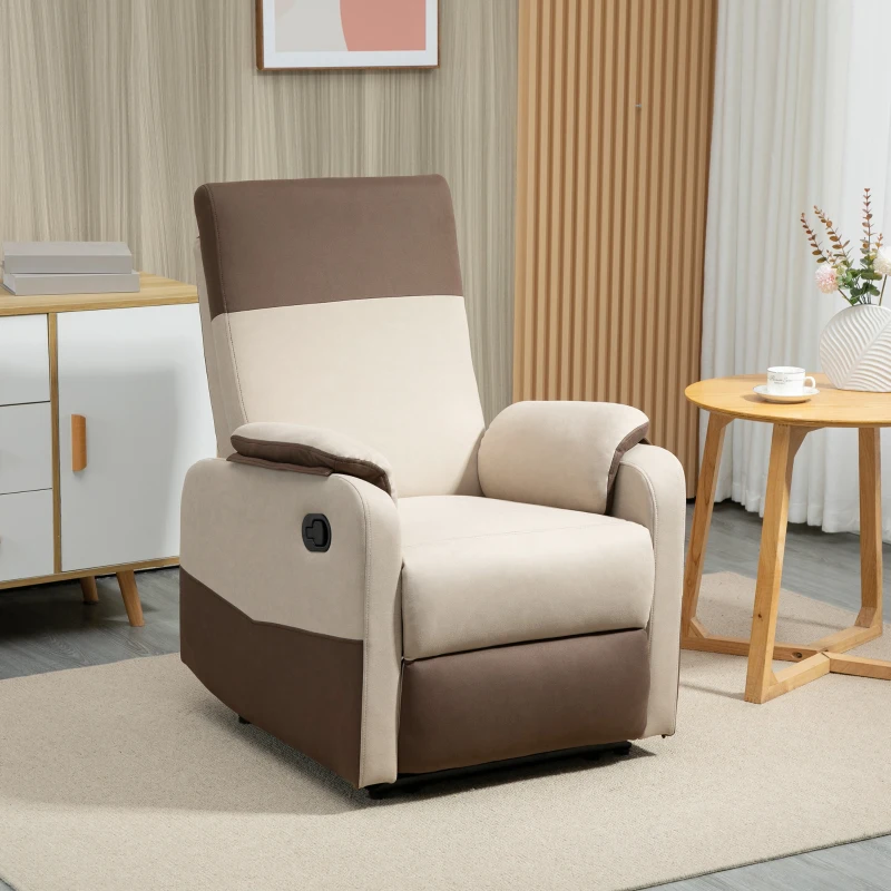 HOMCOM Poltrona Relax Reclinável até 145° Estofada em Poliéster com Apoio para os Pés Retrátil Carga Máxima 120kg para Sala de Estar Escritório Dormitório 75x89x105cm Marrom e Bege