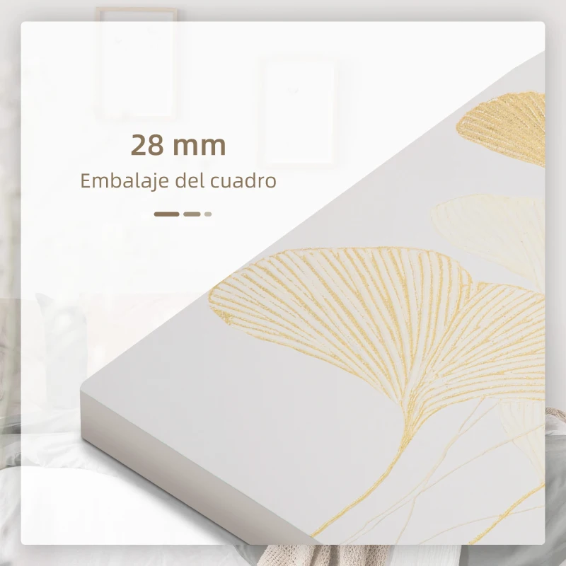 HOMCOM Pintura em Tela Folhas de Ginkgo Biloba 90x60cm Impressão Artística para Decoração de Parede na Sala de Estar Quarto de Escritório