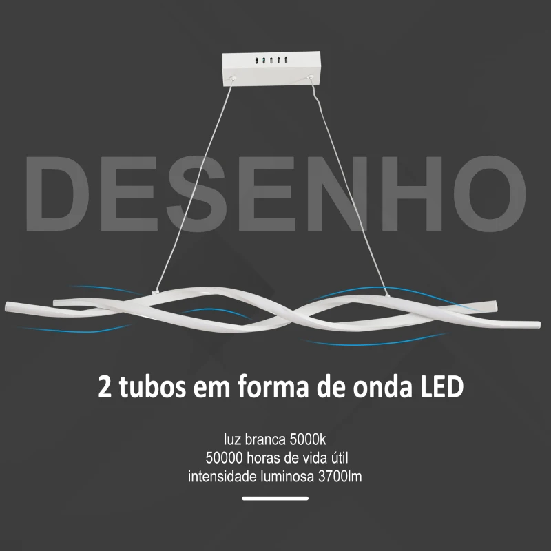 HOMCOM Candeeiro de Teto Moderno com LED IP20 38W 3700lm e Cordas Ajustáveis Candeeiro de Teto de Alumínio para Sala de Estar Sala de Jantar Dormitório 90x9x9cm Prata