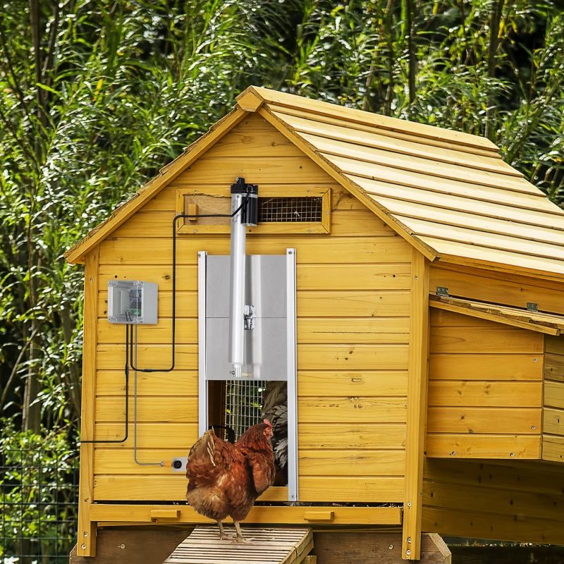 PawHut Kit de Abridor Automático de Porta de Galinheiro com Porta de Alumínio Sensor de Infravermelho Controlo de Temporizador e Controle Remoto 30x30x0,15cm Prata