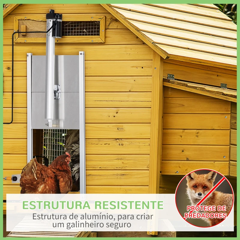 PawHut Kit de Abridor Automático de Porta de Galinheiro com Porta de Alumínio Sensor de Infravermelho Controlo de Temporizador e Controle Remoto 30x30x0,15cm Prata
