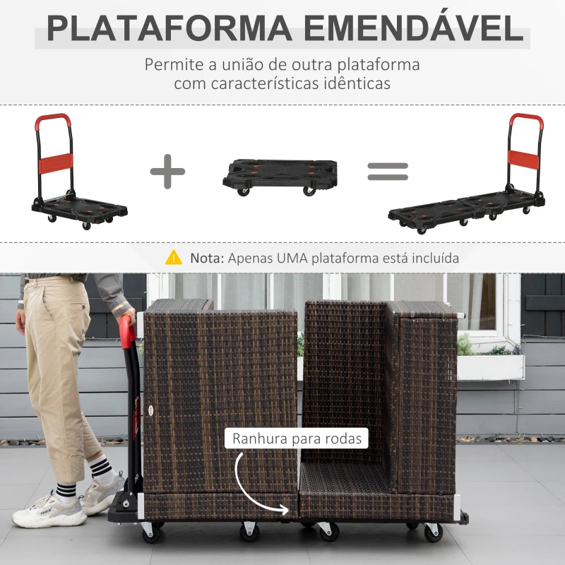 DURHAND Carro de Transporte Dobrável Carro de Mão com Carga Dobrável com Rodas e Freios 70x52,5x90cm Preto e Vermelho