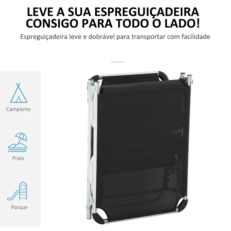 Outsunny Espreguiçadeira de Jardim Dobrável com Apoio para a Cabeça Removível e Encosto Ajustável em 4 Posições para Jardim Terraço Campismo Exterior 170x60x76cm Preto