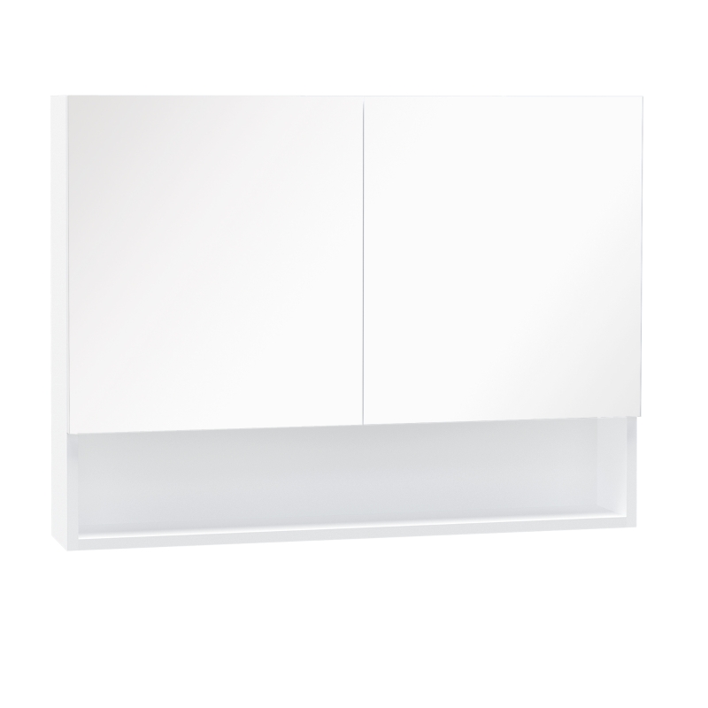 HOMCOM Dulap cu oglinda de perete cu lumini LED, raft deschis si raft intern reglabil, sticla si MDF, 80x15x60cm
