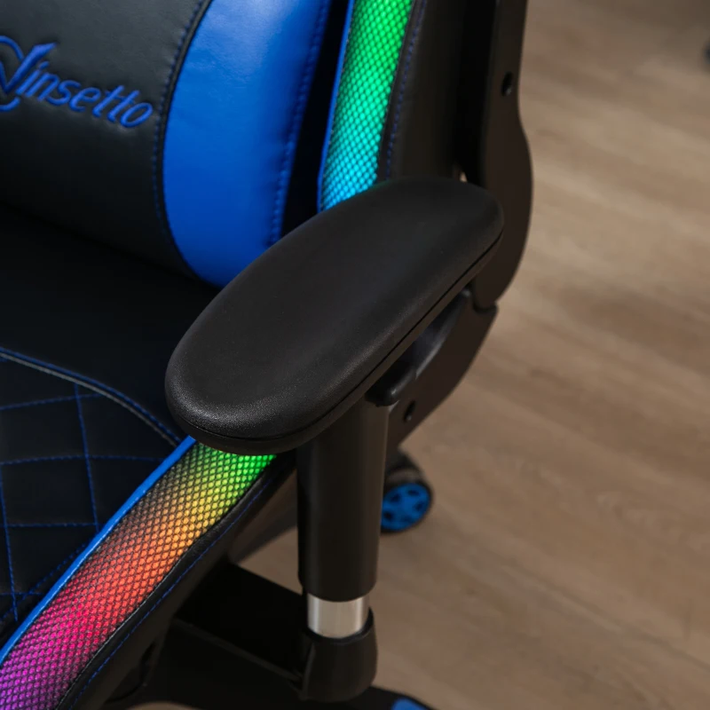 Vinsetto Racing Gaming Chair with RGB LED Light, Lumbar Support, Adjustable Height, Swivel Home Office Computer Recliner High Back Gamer Desk Chair, Black Blue
