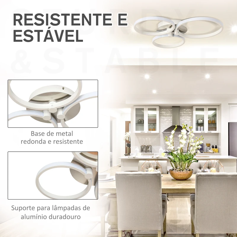 HOMCOM Candeeiro de Teto LED IP20 46W 4500lm com 3 Círculos Candeeiro de Teto de Alumínio para Sala de Jantar Dormitório Sala de Estar 56x47x8cm Prata
