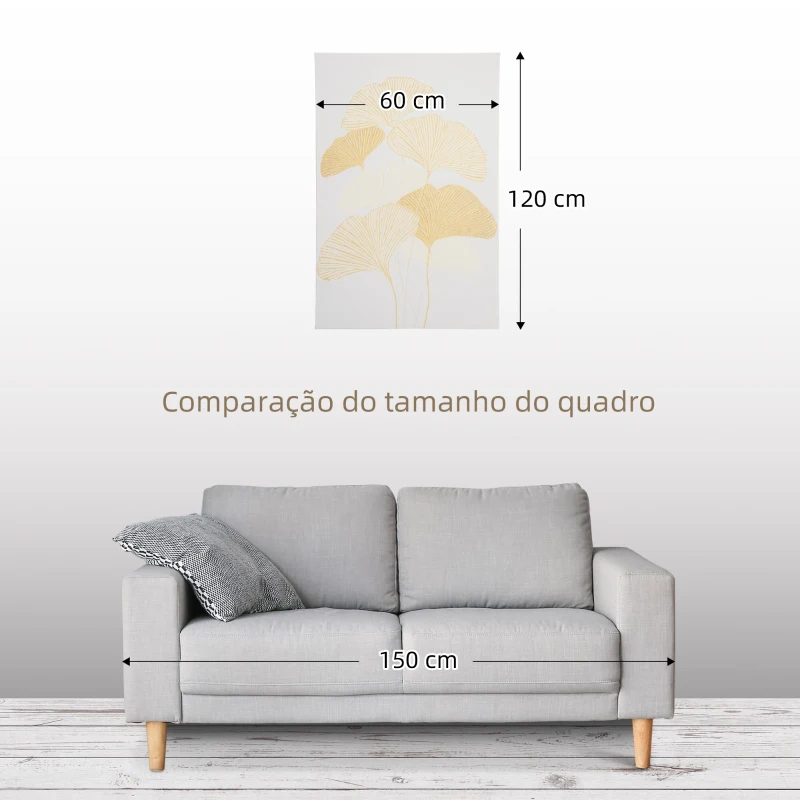 HOMCOM Pintura em Tela Folhas de Ginkgo Biloba 90x60cm Impressão Artística para Decoração de Parede na Sala de Estar Quarto de Escritório