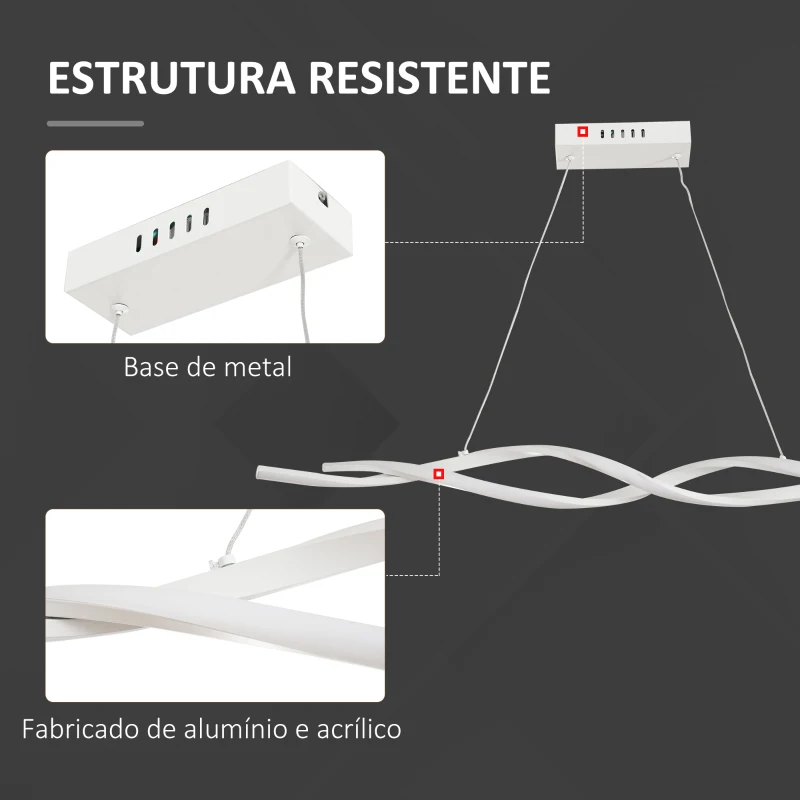 HOMCOM Candeeiro de Teto Moderno com LED IP20 38W 3700lm e Cordas Ajustáveis Candeeiro de Teto de Alumínio para Sala de Estar Sala de Jantar Dormitório 90x9x9cm Prata