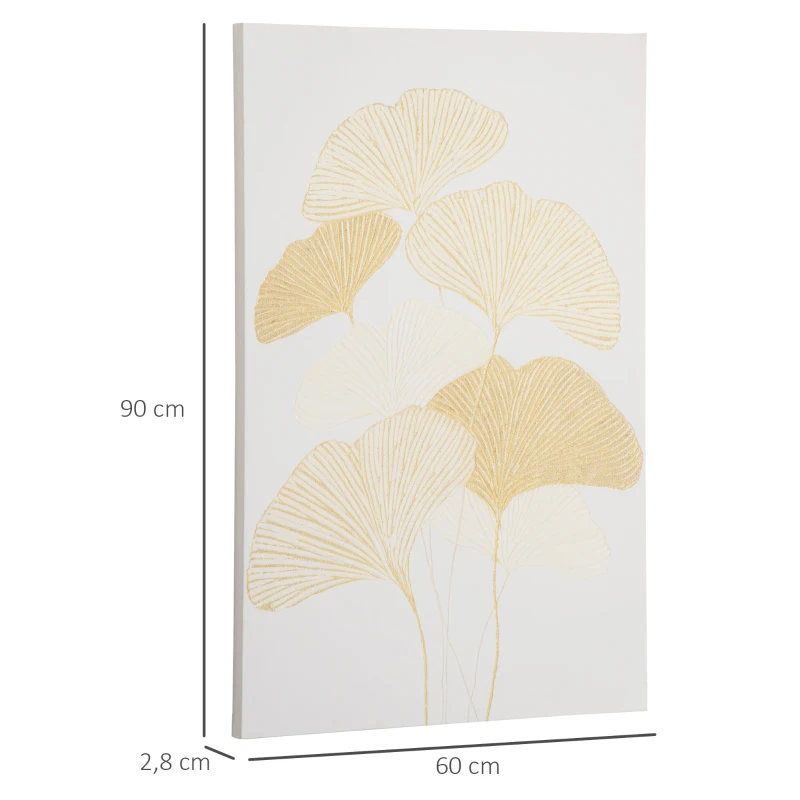 HOMCOM Pintura em Tela Folhas de Ginkgo Biloba 90x60cm Impressão Artística para Decoração de Parede na Sala de Estar Quarto de Escritório