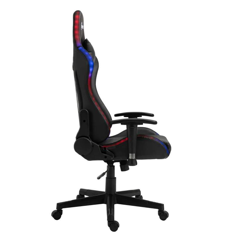 Vinsetto Gaming Chair with RGB LED Light, 2D Arm, Lumbar Support, Height Adjustable Swivel Office Computer Recliner, Racing Gamer Desk Chair for Home, Black
