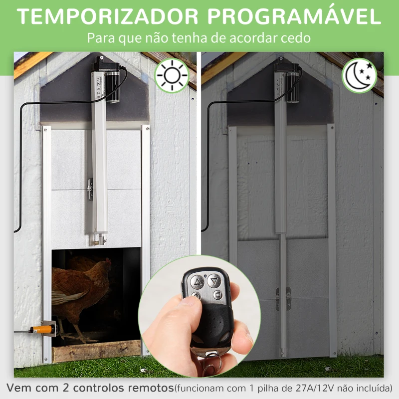 PawHut Kit de Abridor Automático de Porta de Galinheiro com Porta de Alumínio Sensor de Infravermelho Controlo de Temporizador e Controle Remoto 30x30x0,15cm Prata