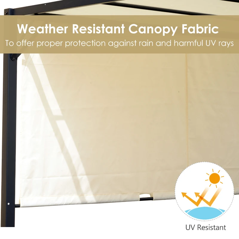 Outsunny Metal Pergola With Canopy Sliding Pergola Canopy 3Lx3Wx2.3H m Garden Gazebo Party Tent Sun Shelter Cover - Cream White/Black