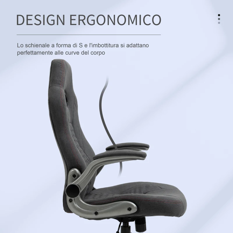 Vinsetto Sedia da Ufficio con Funzione Dondolio Ergonomica e Girevole, Sedia da Scrivania in Tessuto Grigio 70.5x70x113-121cm