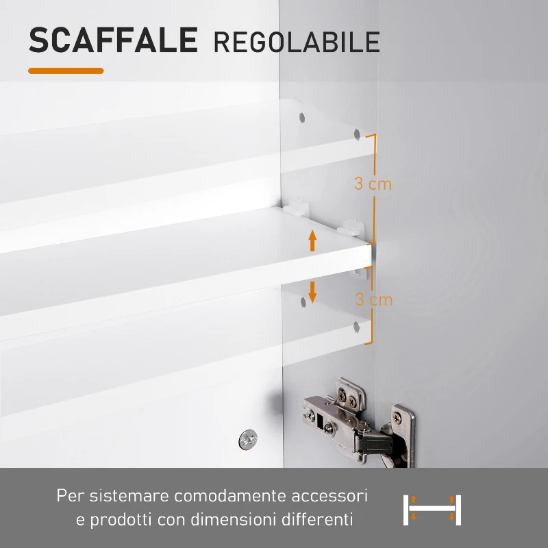 Homcom Mobiletto Pensile da Bagno con 2 Ante e Specchiera in MDF Bianco 60 x 75 x 15cm