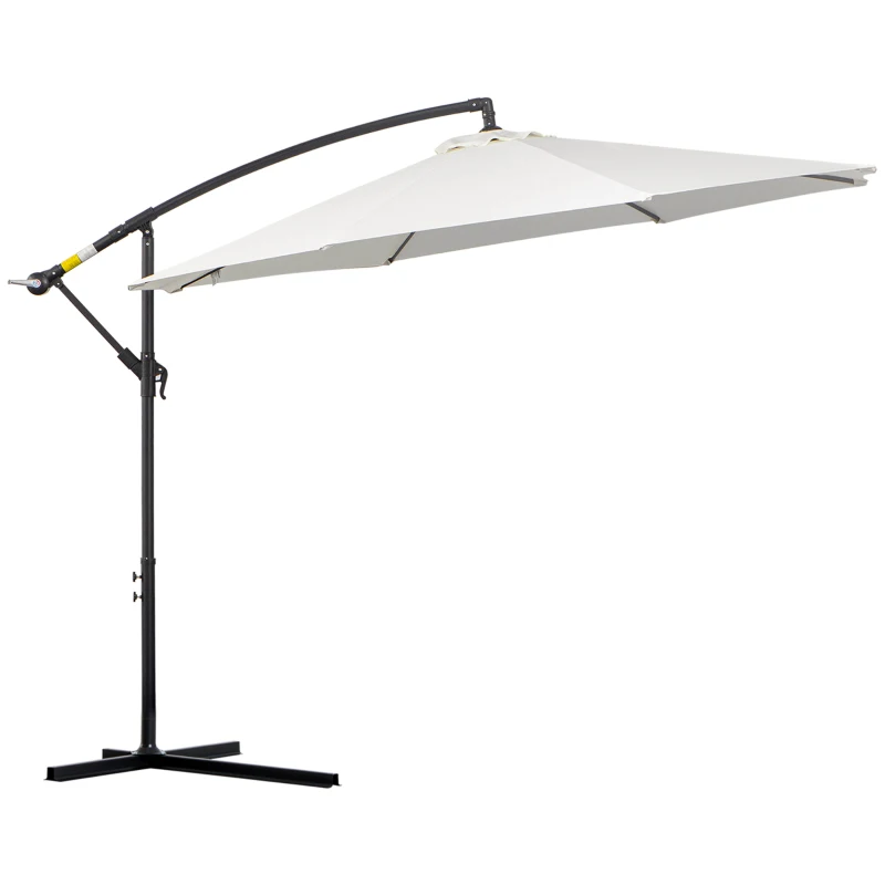 Outsunny 3m Banana Umbrella Parasol, Offset Cantilever Parasol Umbrella with Cross Base, Cream White
