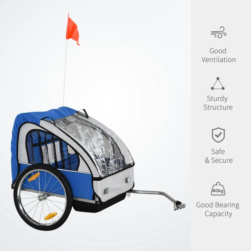 Homcom Remorca Copii pentru Bicicleta – 2 Locuri, Cadru Otel & Centuri(m-5)