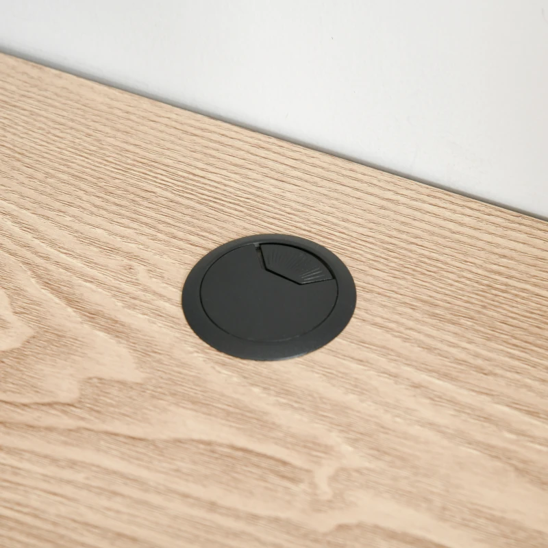 HOMCOM Scrivania Angolare con Scaffale a 3 Mensole e Fori Passacavi, Metallo e MDF 150x120x74cm, Legno e Bianco