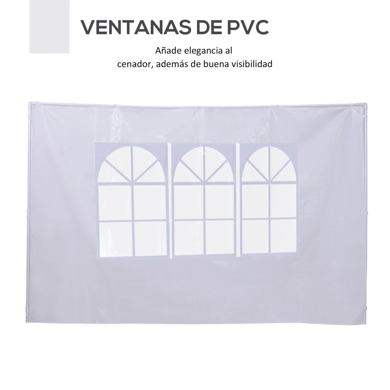 Outsunny 2 Paredes Laterales para Carpa 3x3m 6x3m Tela de Reemplazo Oxford Impermeable con Ventanas 293x193cm Blanco