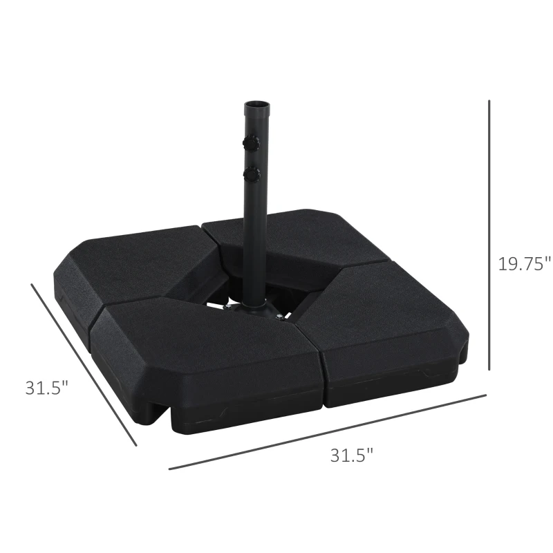Outsunny Umbrella Stand Fitting 2" Poles and Steel Base with 4 Fillable Plastic Weights, 4 Gal. Capacity Each - Black