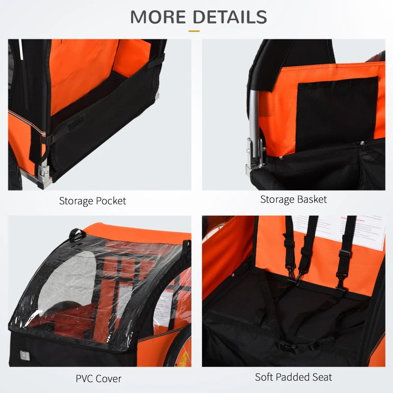 Homcom Remorca Bicicleta Copii – 2 Locuri, Siguranta & Cadru Otel(m-6)
