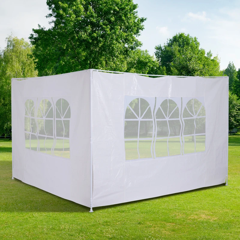 Outsunny 2 Paredes Laterales para Carpa 3x3m 6x3m Tela de Reemplazo Oxford Impermeable con Ventanas 293x193cm Blanco