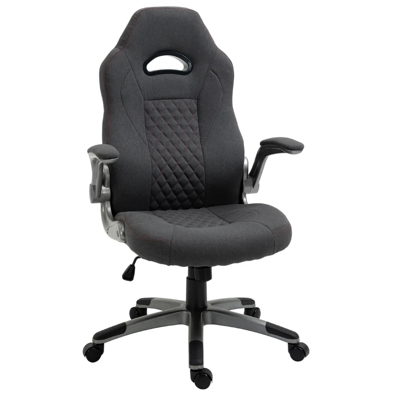 Vinsetto Sedia da Ufficio con Funzione Dondolio Ergonomica e Girevole, Sedia da Scrivania in Tessuto Grigio 70.5x70x113-121cm