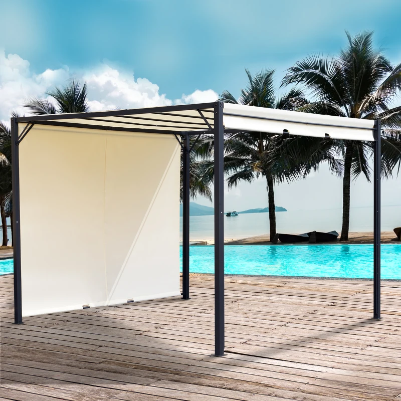 Outsunny Metal Pergola With Canopy Sliding Pergola Canopy 3Lx3Wx2.3H m Garden Gazebo Party Tent Sun Shelter Cover - Cream White/Black