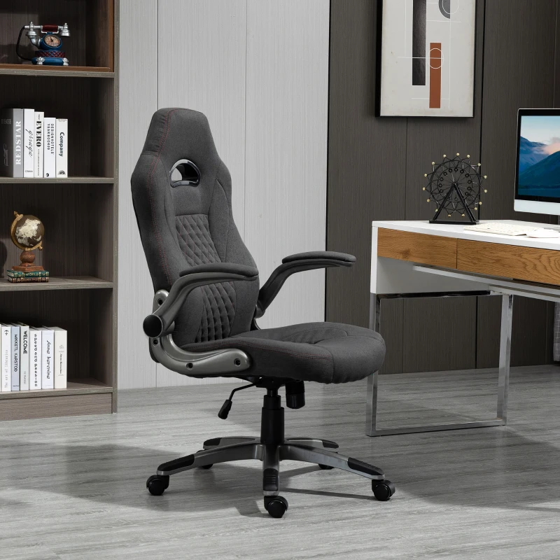 Vinsetto Sedia da Ufficio con Funzione Dondolio Ergonomica e Girevole, Sedia da Scrivania in Tessuto Grigio 70.5x70x113-121cm