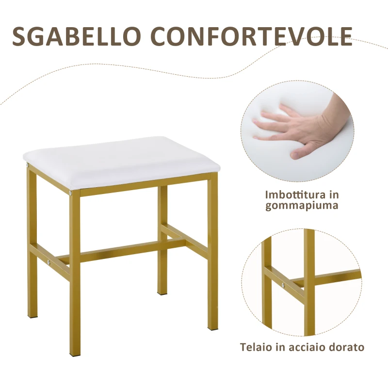 HOMCOM Tavolo per Trucco con Sgabello, Specchio con Luci LED, Scaffale e Cassetti in Legno e Metallo, Bianco e Oro