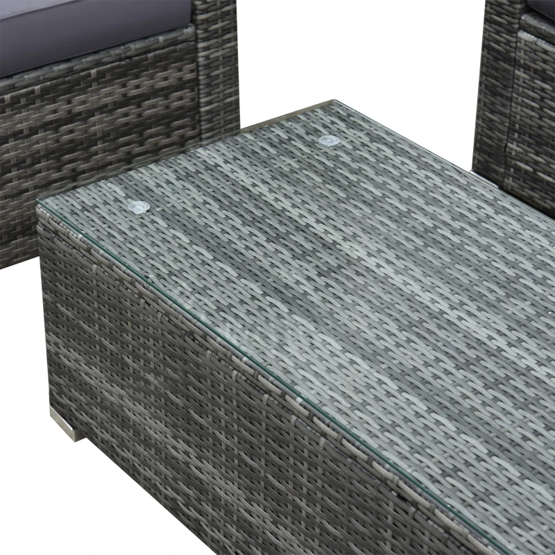 Outsunny Set de mobilier de veranda cu 4 piese, cu 2 scaune, un canapea dubla si o masa de cafea cu blat din sticla, din ratan, Gri