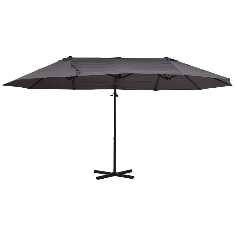 Outsunny Double Parasol Patio Umbrella Garden Sun Shade w/ Steel Pole 12 Support Ribs Crank Handle Easy Lift Twin Canopy - Grey