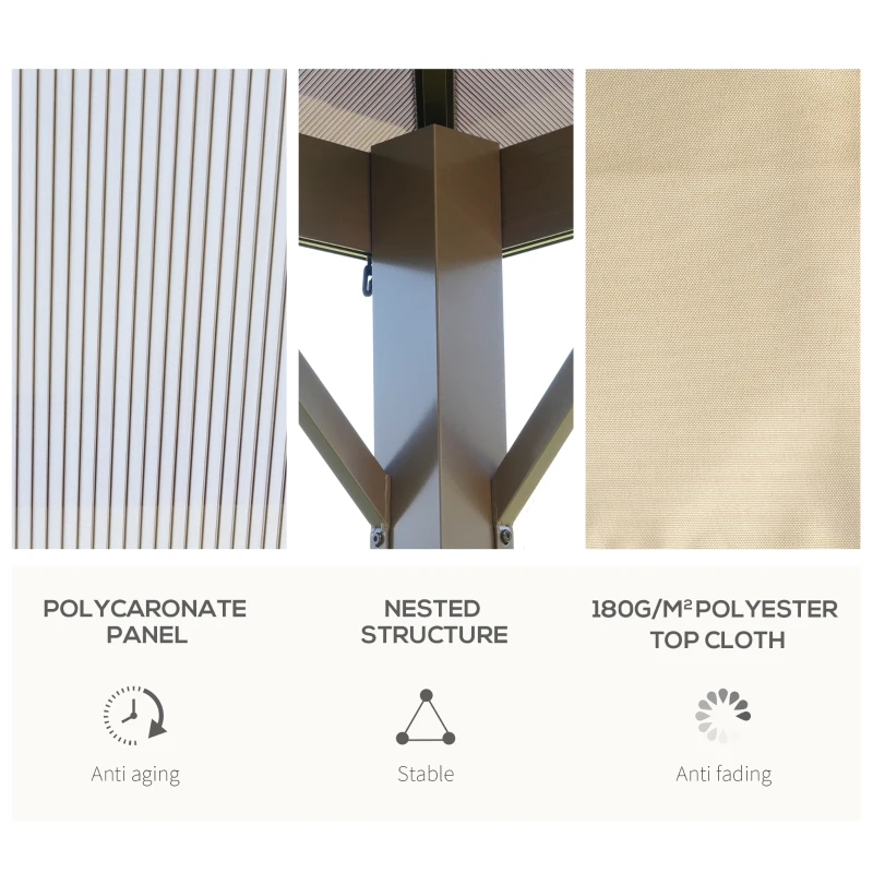 Outsunny Foisor cu acoperis din policarbonat 3 x 3 m, cu cadru din aluminiu , Culoarea cafelei