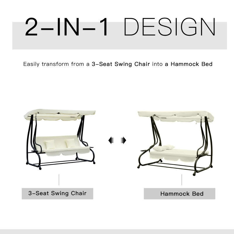 Outsunny 2-in-1 Swing Chair, 200Lx120Wx164H cm-Cream White