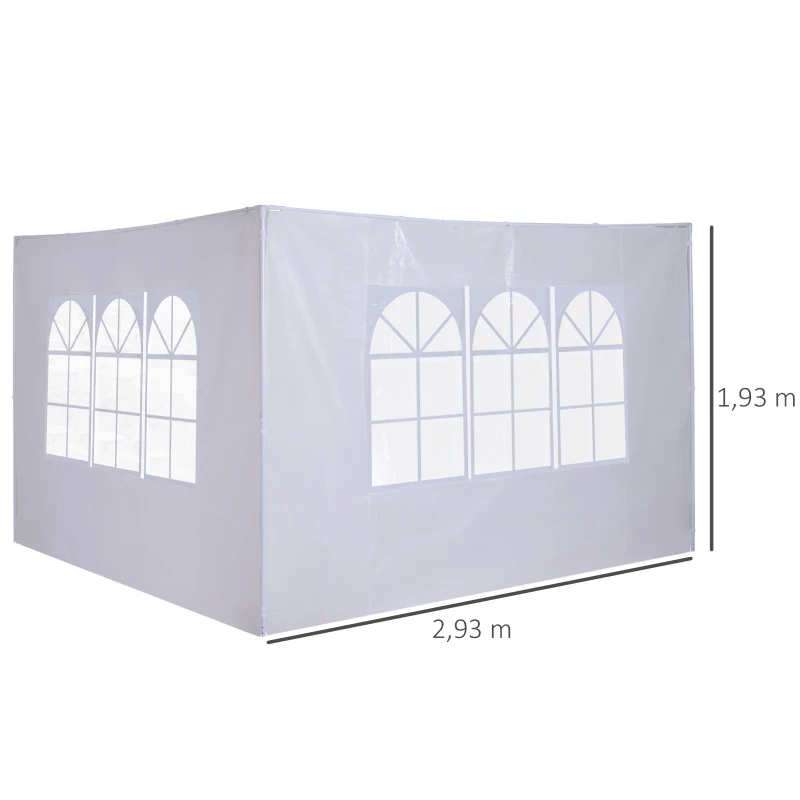 Outsunny 2 Paredes Laterales para Carpa 3x3m 6x3m Tela de Reemplazo Oxford Impermeable con Ventanas 293x193cm Blanco