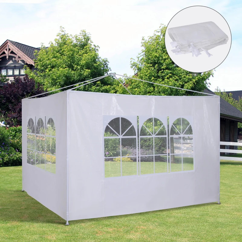 Outsunny 2 Paredes Laterales para Carpa 3x3m 6x3m Tela de Reemplazo Oxford Impermeable con Ventanas 293x193cm Blanco