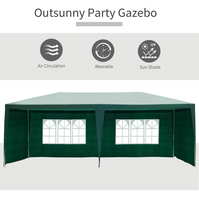 Outsunny 6 x 3 m Party Tent Gazebo Marquee Outdoor Patio Canopy Shelter with Windows and Side Panels Green
