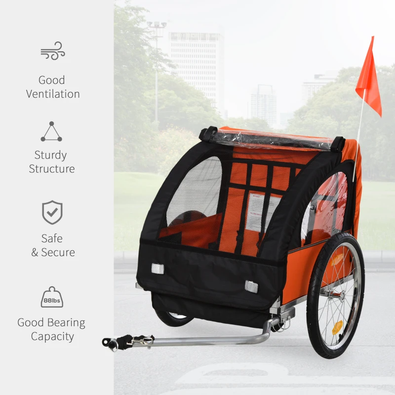 Homcom Remorca Bicicleta Copii – 2 Locuri, Siguranta & Cadru Otel(m-5)