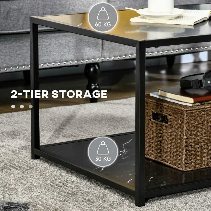 HOMCOM Faux Marble Coffee Table, with Two-Tiers - Black