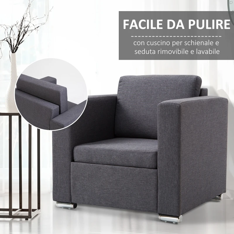 HOMCOM Poltroncina da Camera Salotto Relax Elegante Moderna Tessuto Imbottita 81 × 73 × 78cm Grigio Scuro