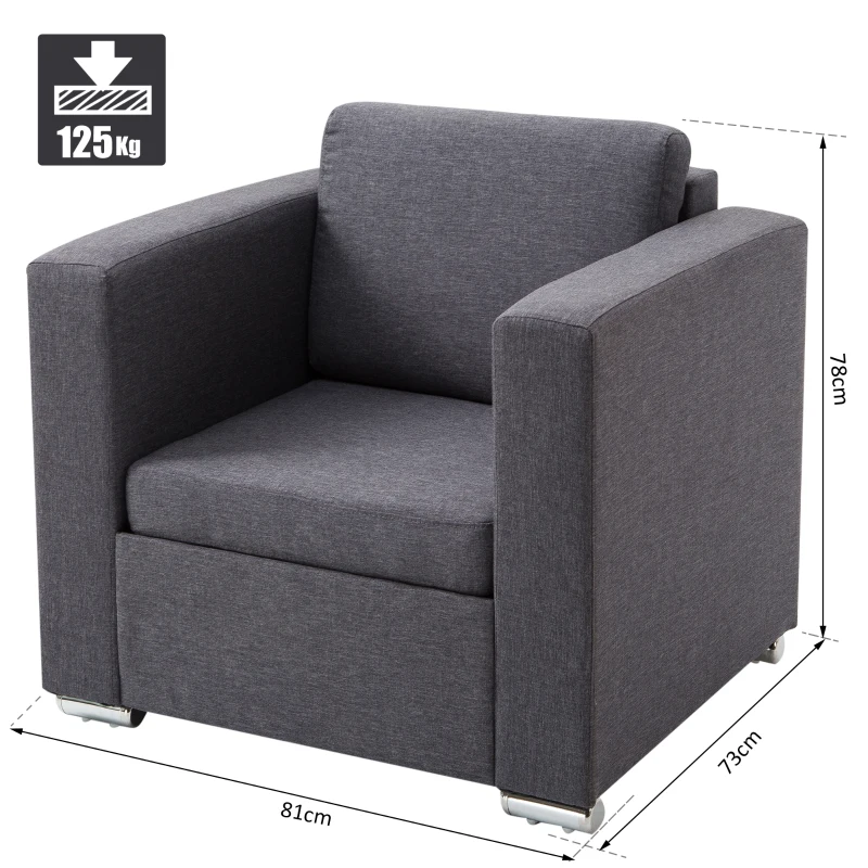 HOMCOM Poltroncina da Camera Salotto Relax Elegante Moderna Tessuto Imbottita 81 × 73 × 78cm Grigio Scuro