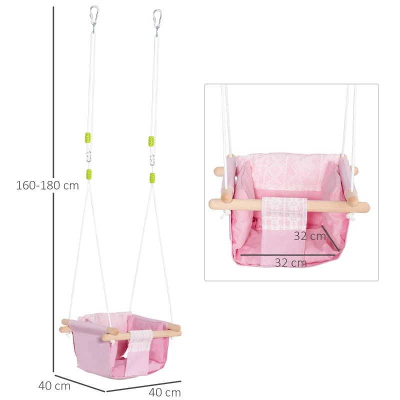 Outsunny Scaun pentru leagan pentru copii din tesatura si lemn, 40x40x180cm, Roz