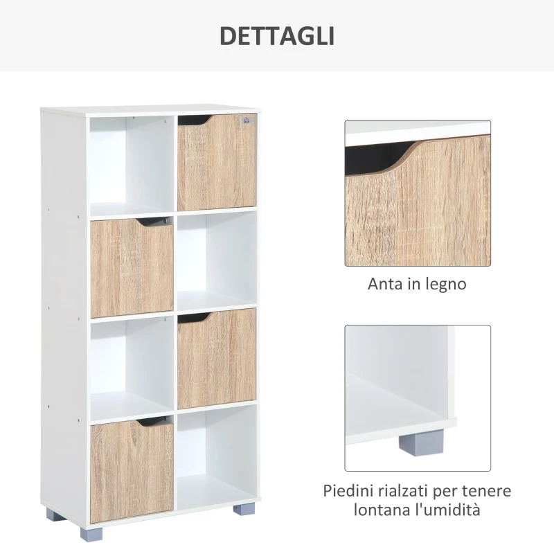 HOMCOM Libreria Design a 8 Scompartimenti Scaffale per Libri in Legno Bianco Rovere, 60 x 30 x 122cm