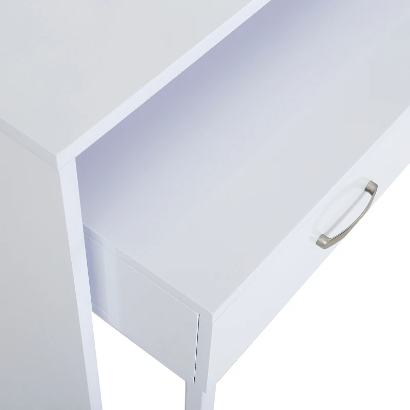 HOMCOM Scrivania Tavolo Porta PC con due Ripiani con Ruote in Legno MDF 100 x 36 x 88cm Bianco