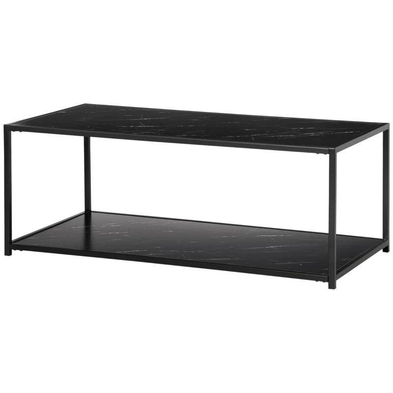 HOMCOM Faux Marble Coffee Table, with Two-Tiers - Black