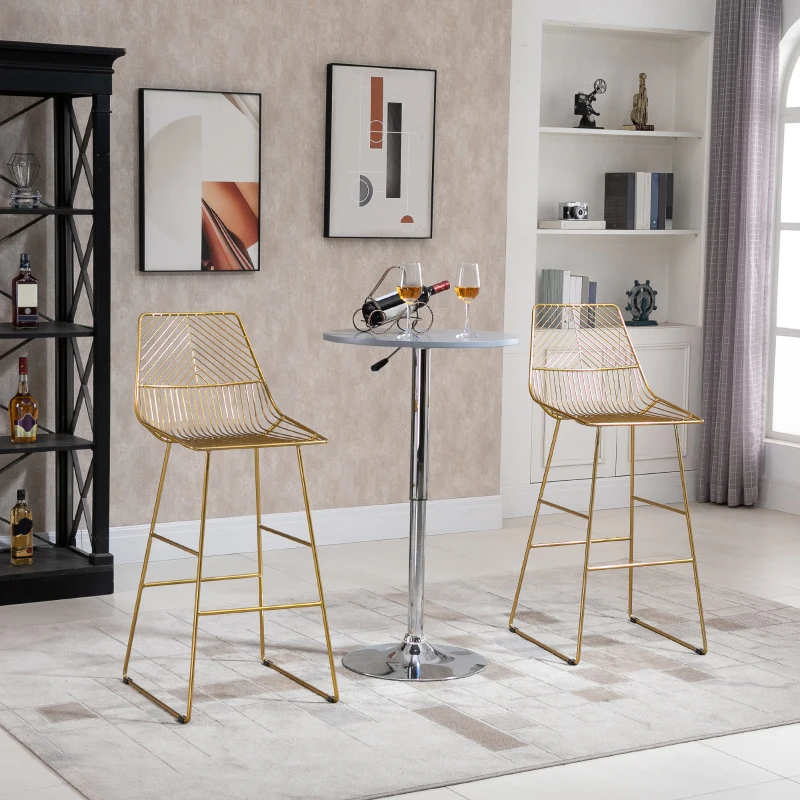 HOMCOM Set di 2 Sgabelli da Bar Alti con Schienale e Poggiapiedi, Sgabelli Cucina Moderni Struttura in Metallo Oro per Salotto, 53x56x110cm
