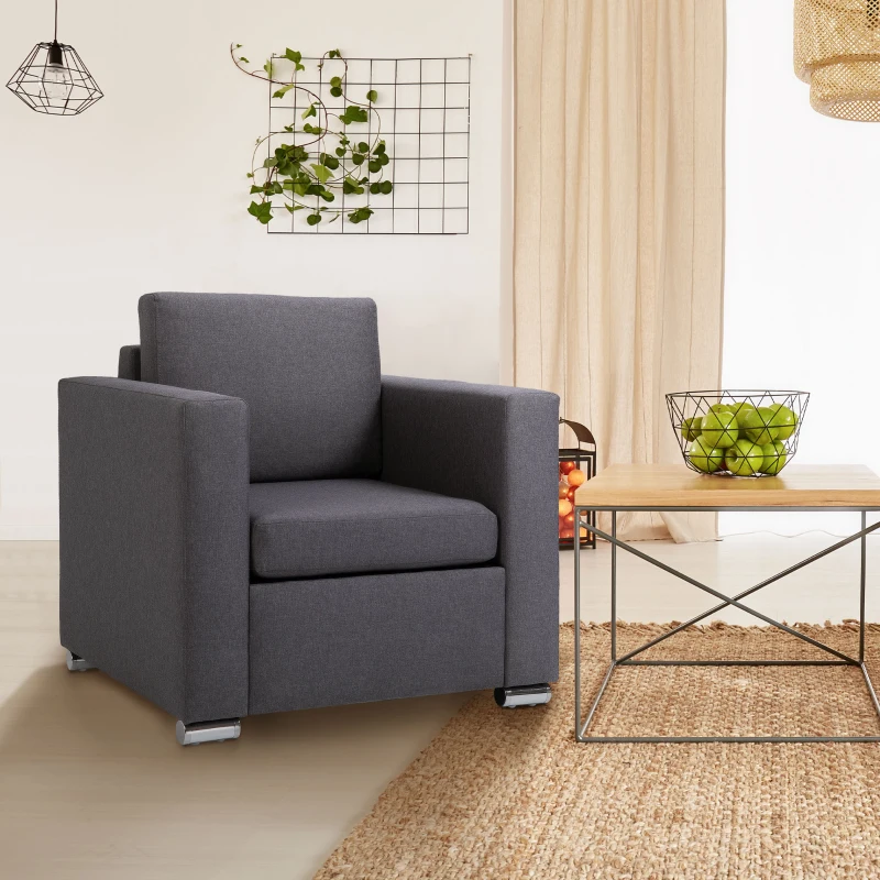 HOMCOM Poltroncina da Camera Salotto Relax Elegante Moderna Tessuto Imbottita 81 × 73 × 78cm Grigio Scuro