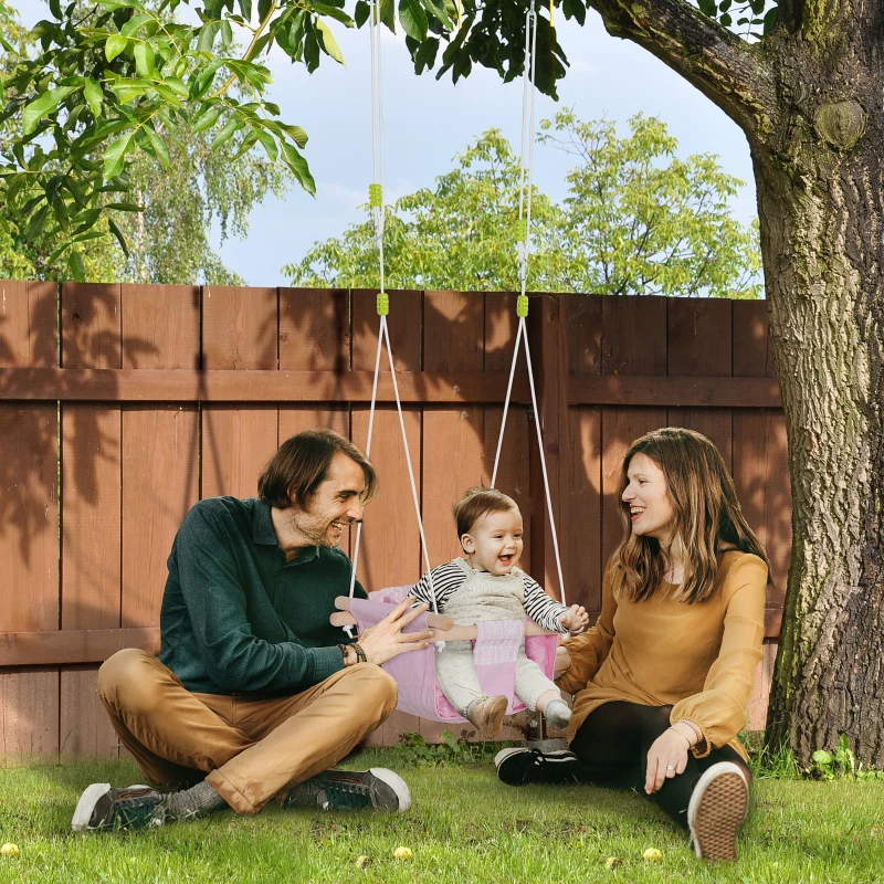 Outsunny Scaun pentru leagan pentru copii din tesatura si lemn, 40x40x180cm, Roz