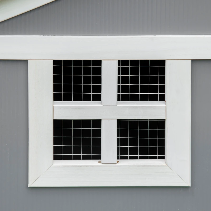 PawHut Two-Tier Rabbit Hutch, with Sunlight Panel Roof, Slide-Out Tray - Grey